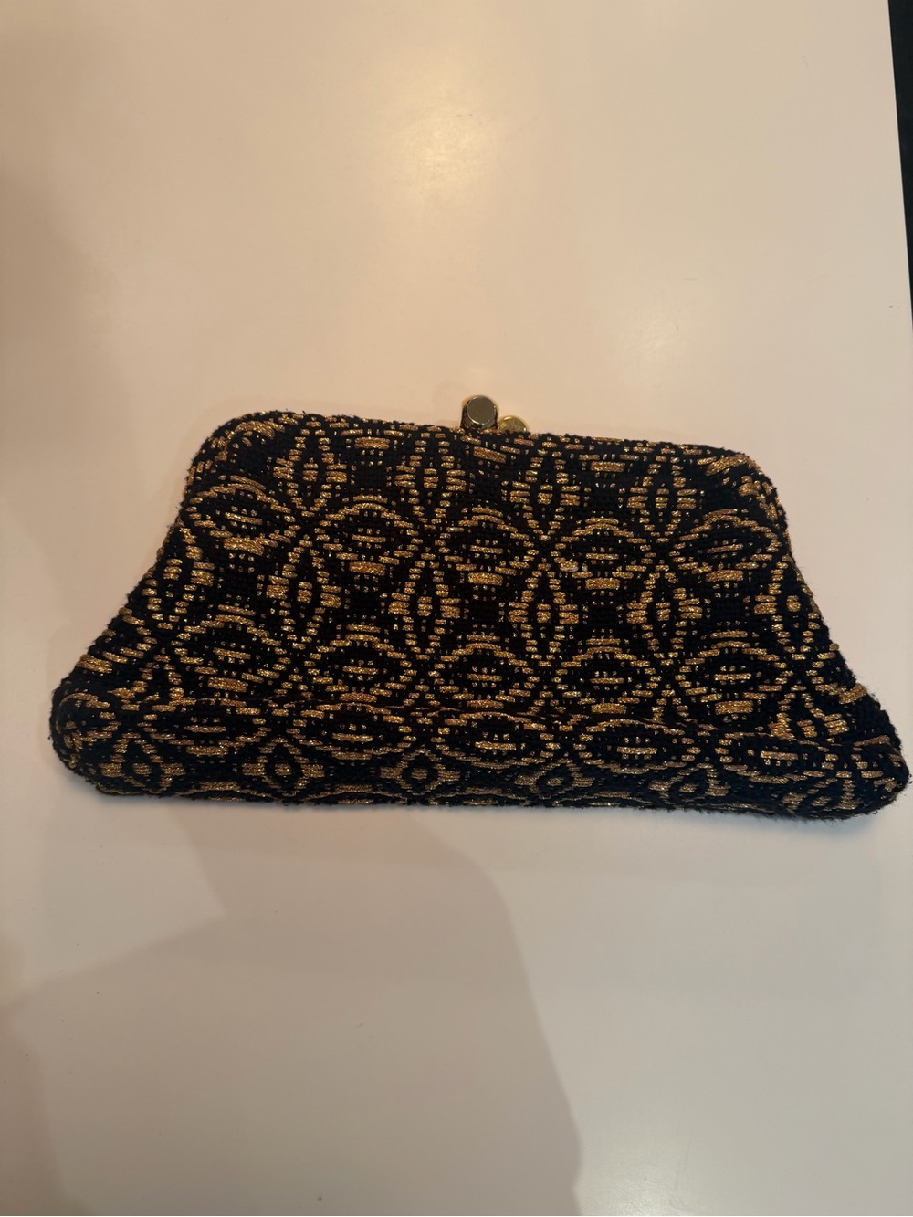 Maria La Rosa Black & Gold Beaded Evening Clutch
